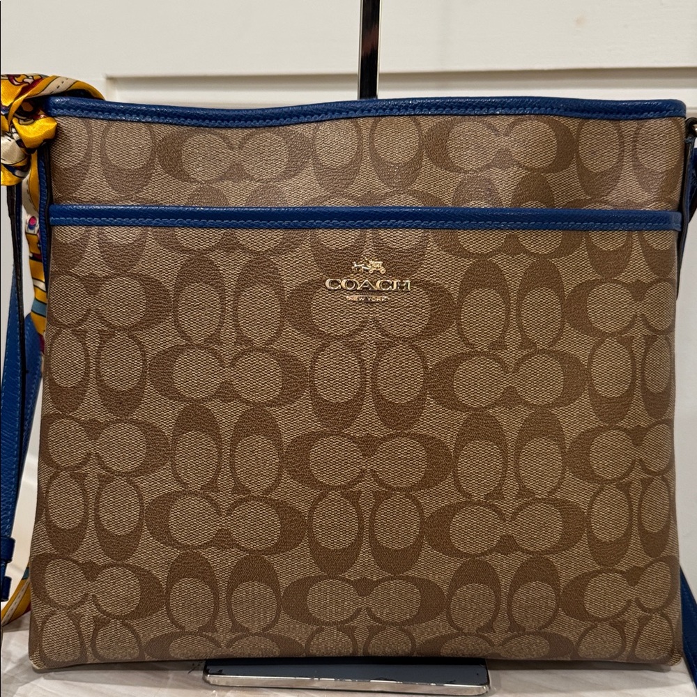 Coach File Bag Signature Blue Brown Crossbody - Picture 3 of 17